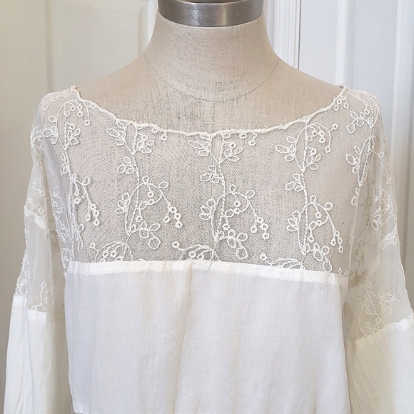 FREE PEOPLE Sheer Embroidered Top Bell Sleeves Cream - Picture 6 of 15